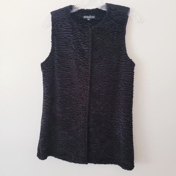 NWOT Adrianna Papell Faux Fur Textured Black Cocktail Vest Size Small - Picture 1 of 9